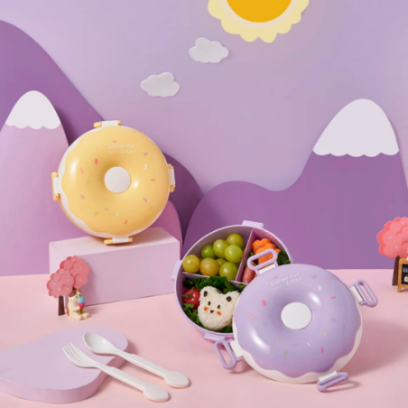 Lancheira Em Formato De Donuts Com Colher E Garfo Infantil - Feira Da Madrugada SP