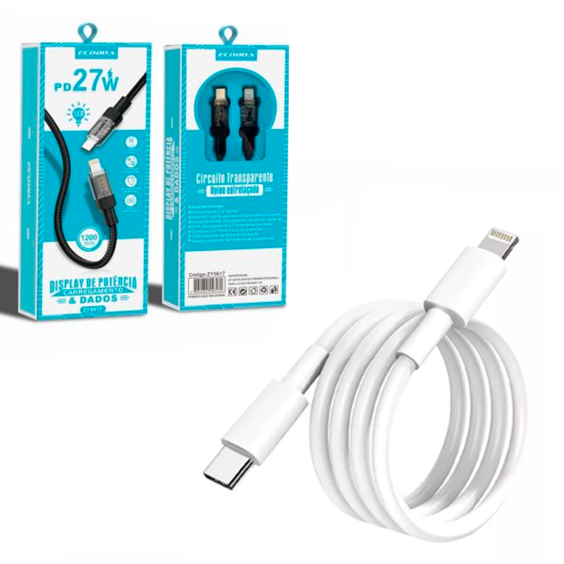 Cabo De 1 Metro USB C Para Lightning IOS De 27w - Feira Da Madrugada SP
