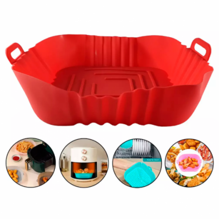 Forma De Silicone Quadrada Com Alça Para Air Fryer 16 Cm - Feira Da Madrugada SP