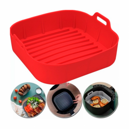Forma De Silicone Quadrada Com Alça Para Air Fryer 16 Cm - Feira Da Madrugada SP
