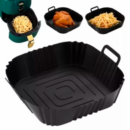 Forma De Silicone Quadrada Com Alça Para Air Fryer 16 Cm - Feira Da Madrugada SP