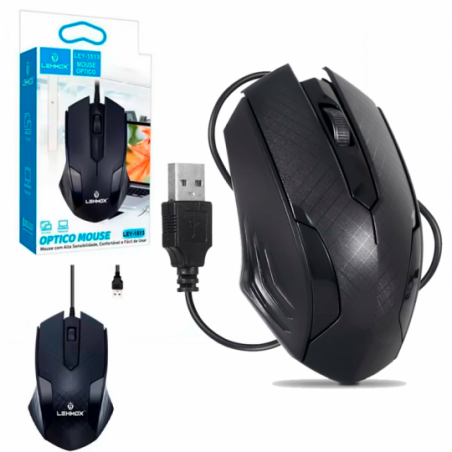 Mouse Óptico Com Fio USB 3.0 Preto Design Moderno - Feira Da Madrugada SP