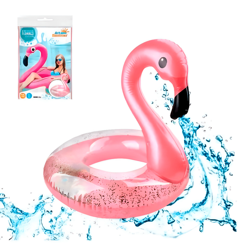 Boia Circular De Flamingo 58cm Com Glitter Infantil - Feira Da Madrugada SP