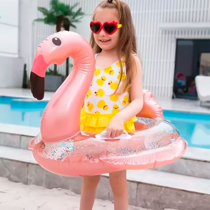 Boia Circular De Flamingo 58cm Com Glitter Infantil - Feira Da Madrugada SP