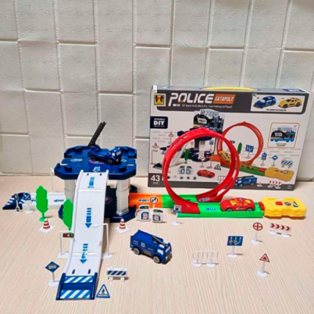 Pista Estacionamento Policial Com Looping 43 Peças Infantil - Feira Da Madrugada SP