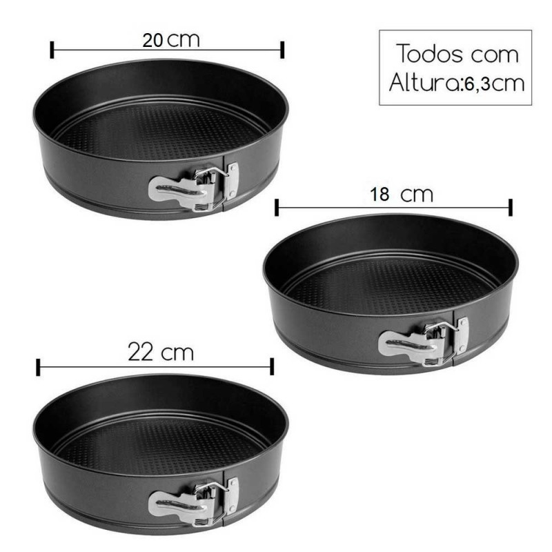 Jogo 3 Formas Com Fundo Removível Antiaderente - Compre Agora!