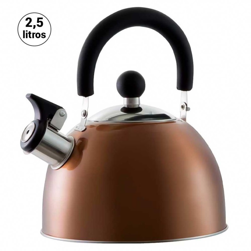 Chaleira Com Apito 2,5 Litros Em Aço Inox Bronze
