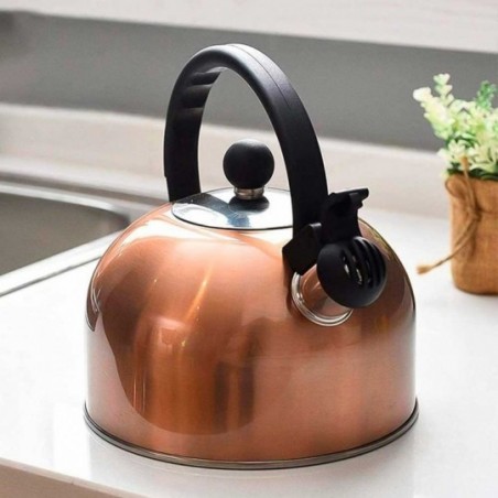 Chaleira Com Apito 2,5 Litros Em Aço Inox Bronze