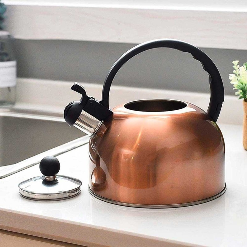 Chaleira Com Apito 2,5 Litros Em Aço Inox Bronze