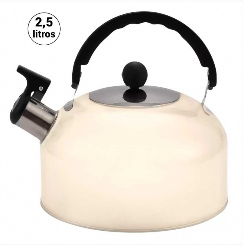 Chaleira Com Apito 2,5 Litros Em Aço Inox Off White - Compre Agora!