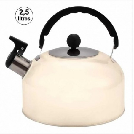 Chaleira Com Apito 2,5 Litros Em Aço Inox Off White - Compre Agora!