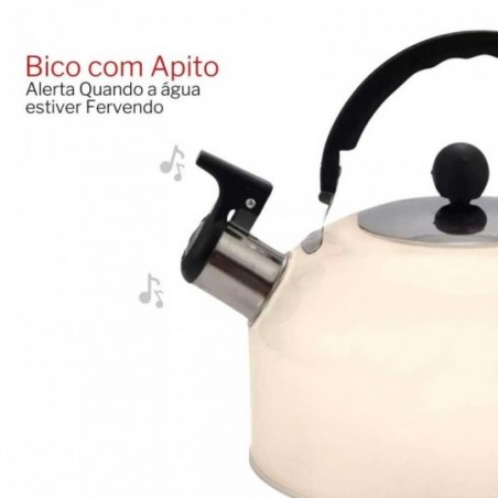 Chaleira Com Apito 2,5 Litros Em Aço Inox Off White - Compre Agora!