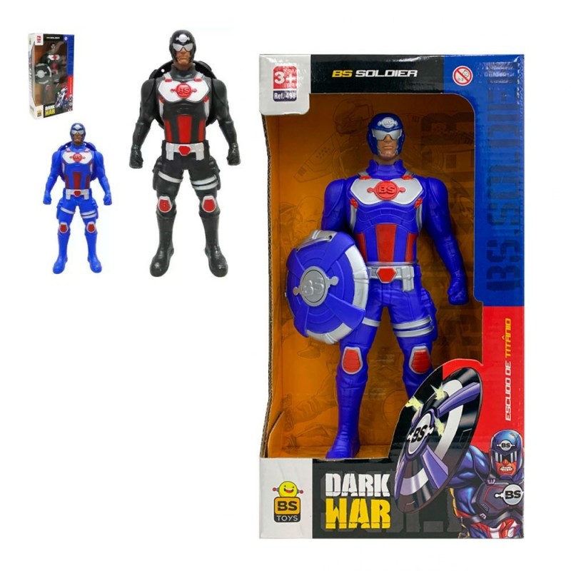 Boneco Com Escudo BS Soldier Dark War Brinquedo - Feira Da Madrugada SP