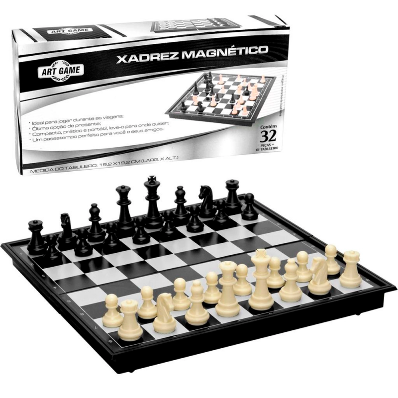 Jogo De Xadrez Com Tabuleiro Magnético 19cm x 19cm - Feira Da Madrugada SP