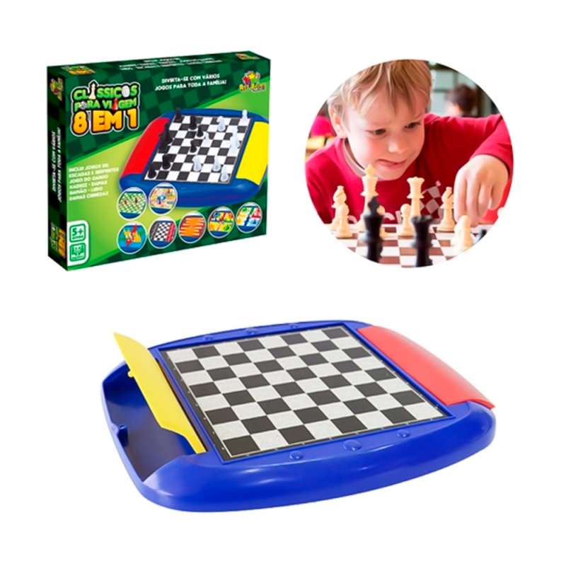 Jogos Clássicos Para Viagem 8 em 1 Com Xadrez Damas Ludo  - Feira Da Madrugada SP