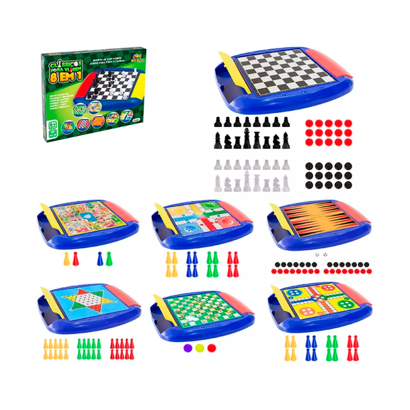 Jogos Clássicos Para Viagem 8 em 1 Com Xadrez Damas Ludo  - Feira Da Madrugada SP