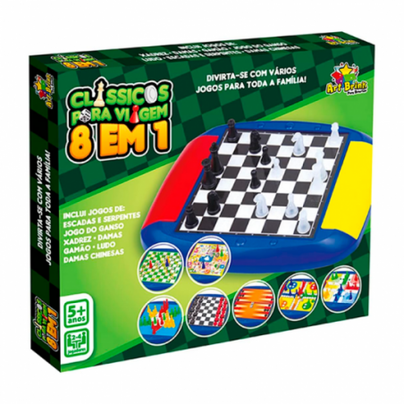 Jogos Clássicos Para Viagem 8 em 1 Com Xadrez Damas Ludo  - Feira Da Madrugada SP
