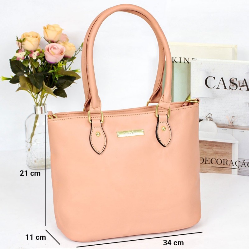 Bolsa Lisa Média Feminina De Ombro Com Detalhes Dourados - Feira Da Madrugada SP