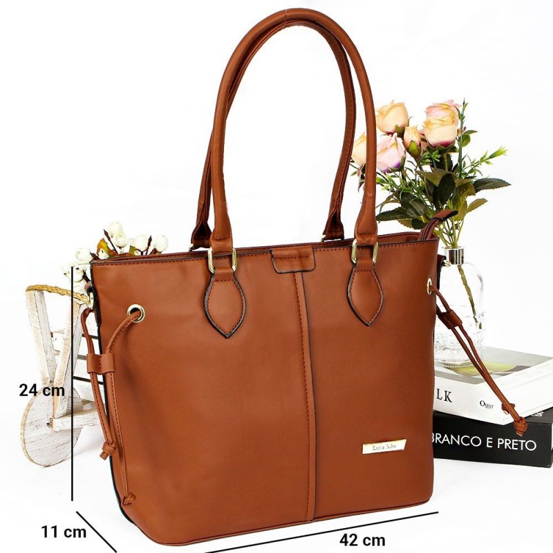 Bolsa Lisa Grande Feminina De Ombro Detalhes Dourados - Feira Da Madrugada SP