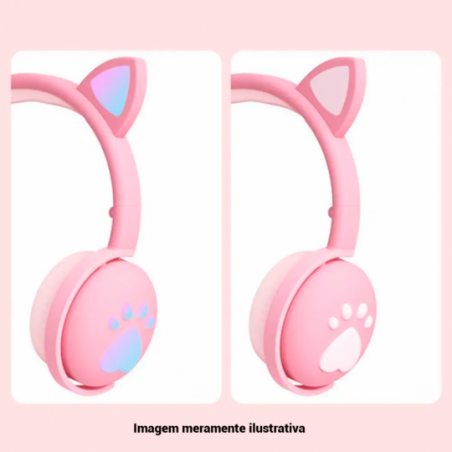 Fone De Ouvido Headphone Wireless Cat Ear Sem Fio Com LED  - Feira Da Madrugada SP