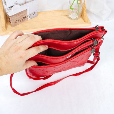 Bolsa Feminina Transversal Texturizada Com 3 Zíperes - Feira Da Madrugada SP