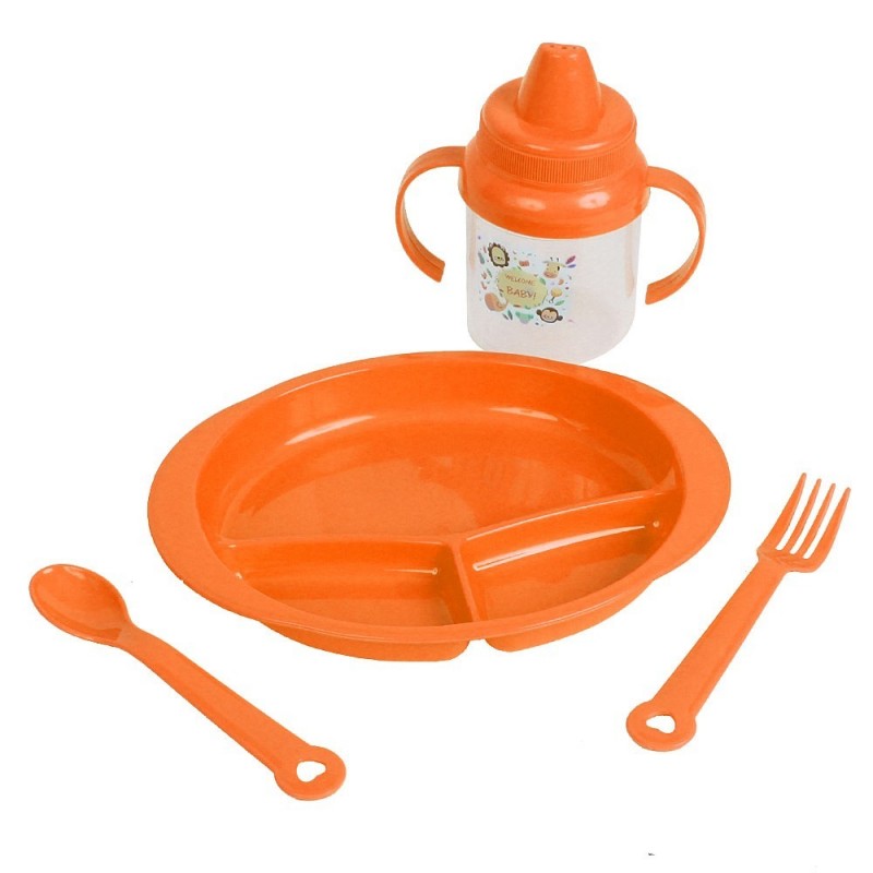 Conjunto De Utensílios P/ Bebês Com Pratinho E Copo 4 Peças - Feira Da Madrugada SP