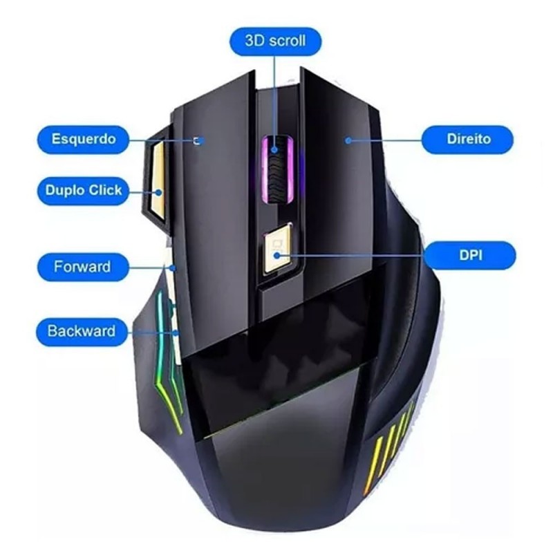 Mouse Gamer X7 Led RGB 2400dpi Ergonômico Preto - Feira Da Madrugada SP