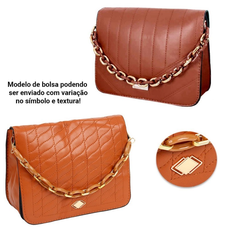 Bolsa Transversal Feminina Estruturada Detalhe Dourado - Compre Agora!