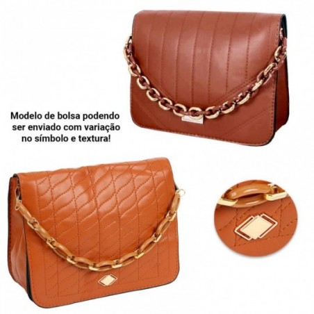 Bolsa Transversal Feminina Estruturada Detalhe Dourado - Compre Agora!