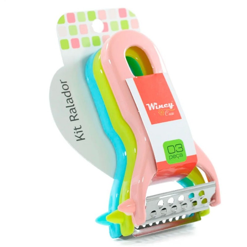 Kit Mini Ralador 3 Peças Coloridas Descascador Utensílios -Feira Da madrugada SP
