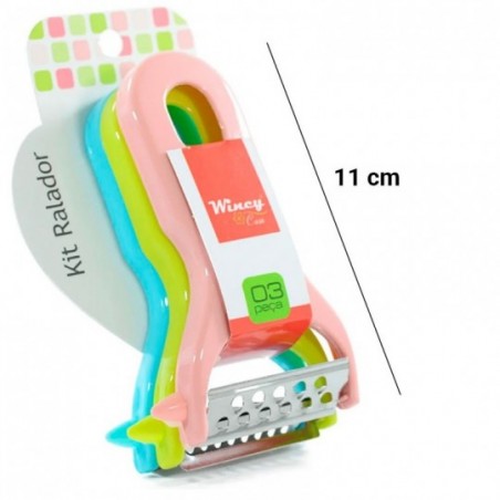 Kit Mini Ralador 3 Peças Coloridas Descascador Utensílios -Feira Da madrugada SP