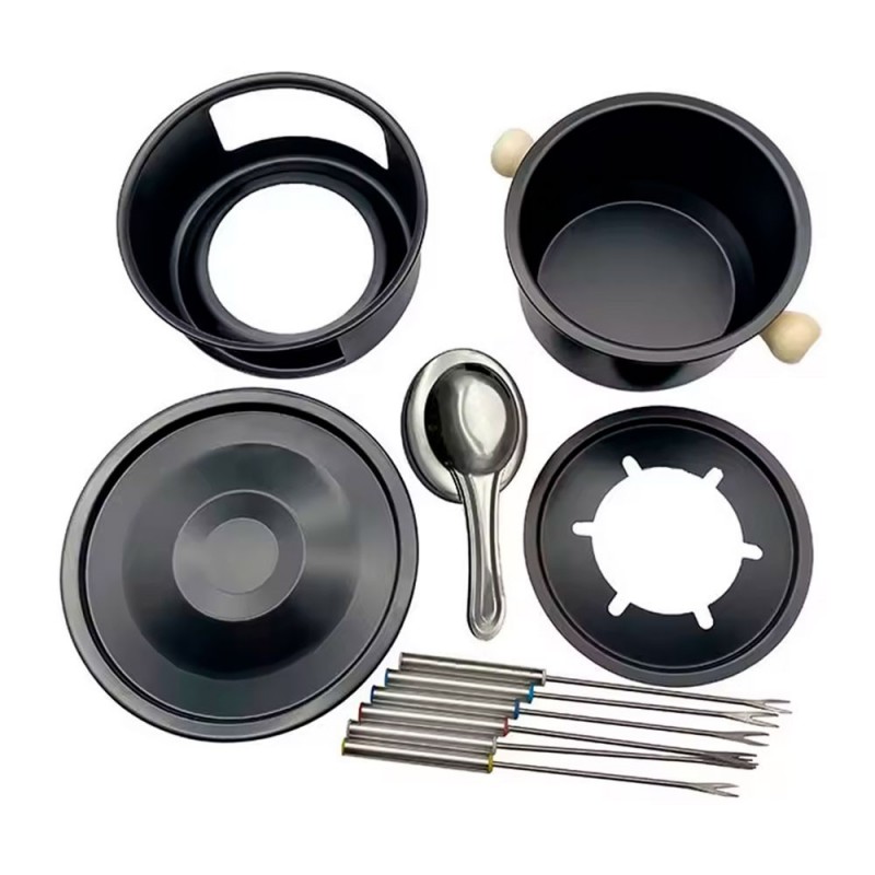 Conjunto Aparelho De Fondue Chocolete Jogo 11 Peças Preto - Feira Da Madrugada SP!
