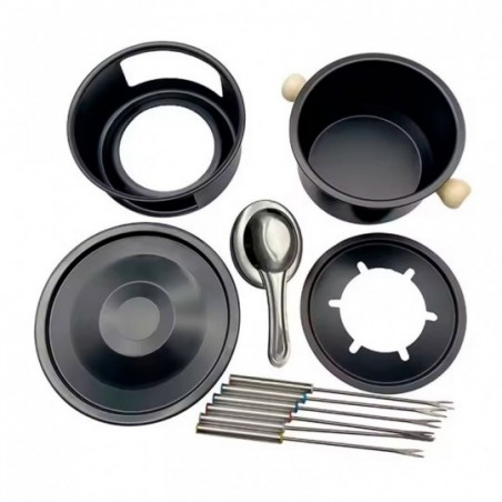 Conjunto Aparelho De Fondue Chocolete Jogo 11 Peças Preto - Feira Da Madrugada SP!