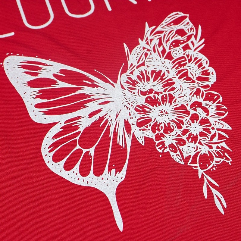 Blusa T-Shirt Feminina Estampa Borboleta e Flores Manga Curta- Feira Da Madrugada SP