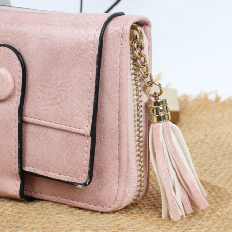 Carteira Feminina Elegante Detalhes Dourados Diversos Bolsos - Feira Da Madrugada SP!