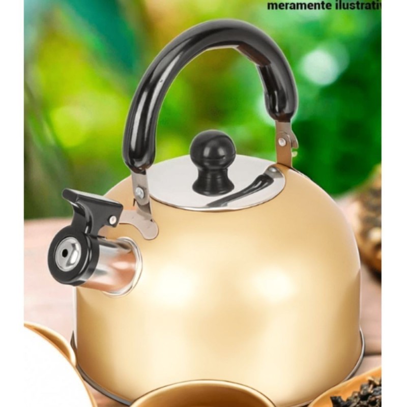 Chaleira Com Apito 2,5 Litros Em Aço Inox Champagne - Compre Agora!