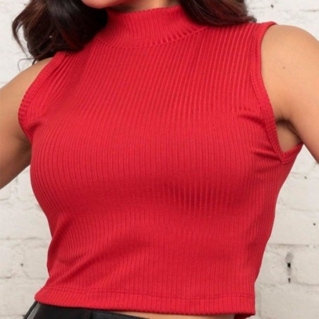 Blusa Feminina Cropped Regata Gola Alta Canelado - Feira Da Madrugada SP