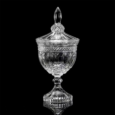 Bomboniere De Vidro 470ML Texturizada Com Tampa e Base - Feira Da Madrugada SP