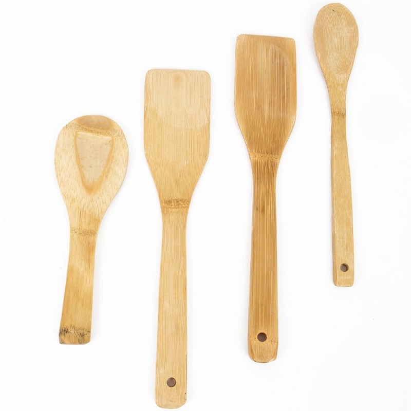 Conjunto De Utensílios De Bambu Cozinha 5 Peças Multiuso - Feira Da Madrugada SP!
