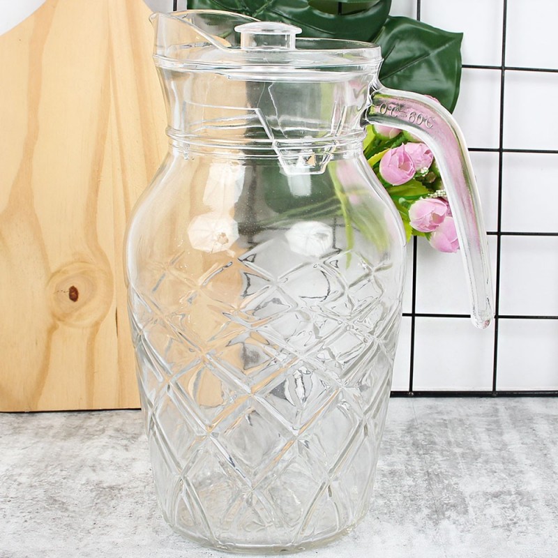 Jarra De Vidro1,7L Transparente Texturizada Com Tampa - Feira Da Madrugada SP