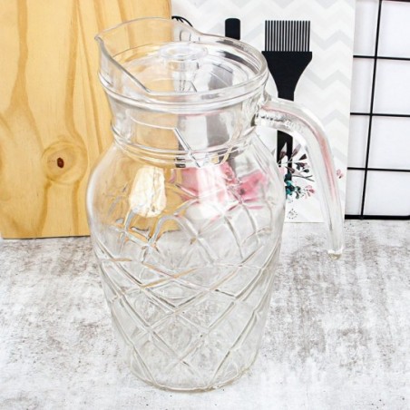 Jarra De Vidro1,7L Transparente Texturizada Com Tampa - Feira Da Madrugada SP