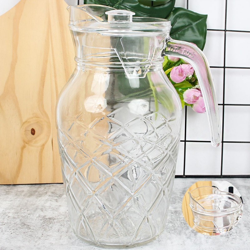 Jarra De Vidro1,7L Transparente Texturizada Com Tampa - Feira Da Madrugada SP