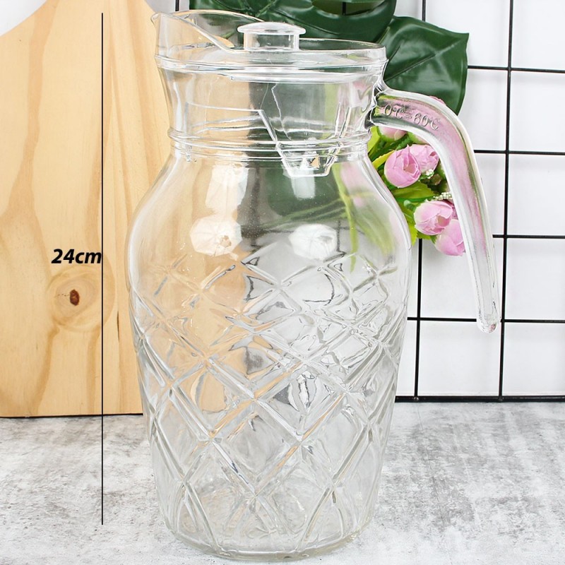 Jarra De Vidro1,7L Transparente Texturizada Com Tampa - Feira Da Madrugada SP