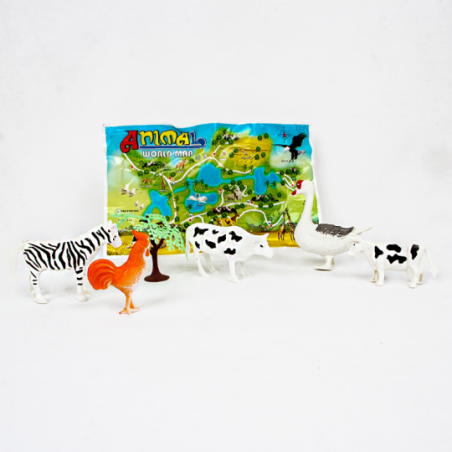 Kit Animais Da Fazenda 5 Animais E 2 Acessórios Brinquedo - Feira Da Madrugada SP