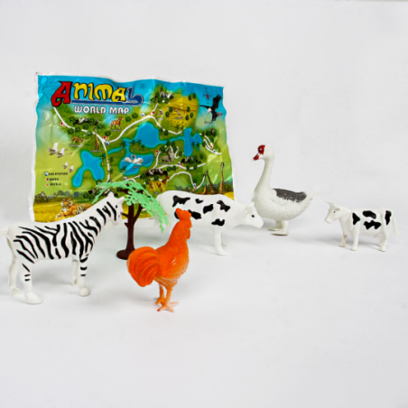 Kit Animais Da Fazenda 5 Animais E 2 Acessórios Brinquedo - Feira Da Madrugada SP