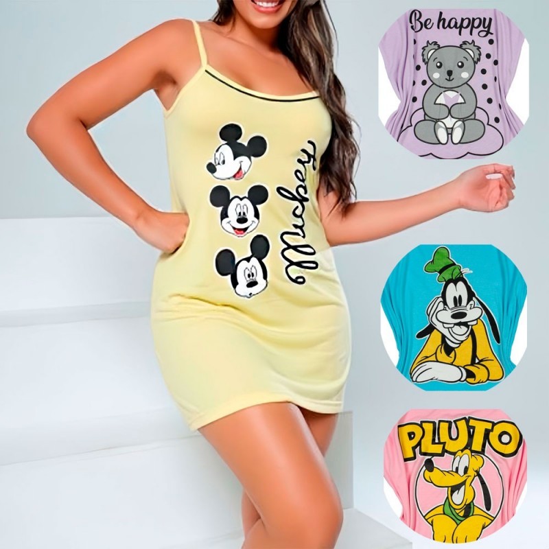 Pijama De Personagens Camisola Regata Feminina - Feira Da Madrugada SP