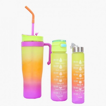 Kit Copo 1,5L  Com Alça Lateral E 2 Garrafas Coloridas - Feira Da Madrugada SP