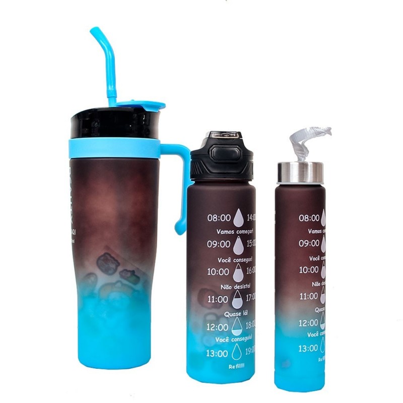 Kit Copo 1,5L  Com Alça Lateral E 2 Garrafas Coloridas - Feira Da Madrugada SP