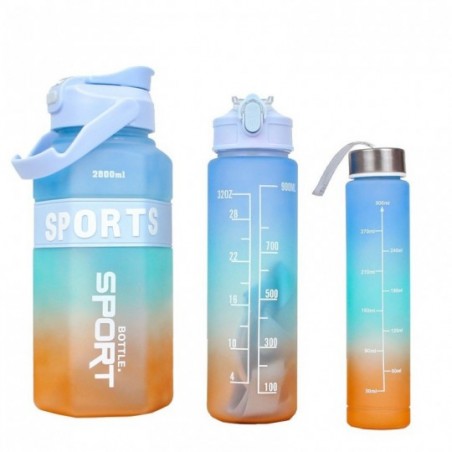 Kit 3 Garrafas Sports Coloridas De 300Ml A 2L Com Cordão - Feira Da Madrugada SP