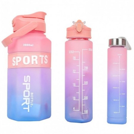 Kit 3 Garrafas Sports Coloridas De 300Ml A 2L Com Cordão - Feira Da Madrugada SP